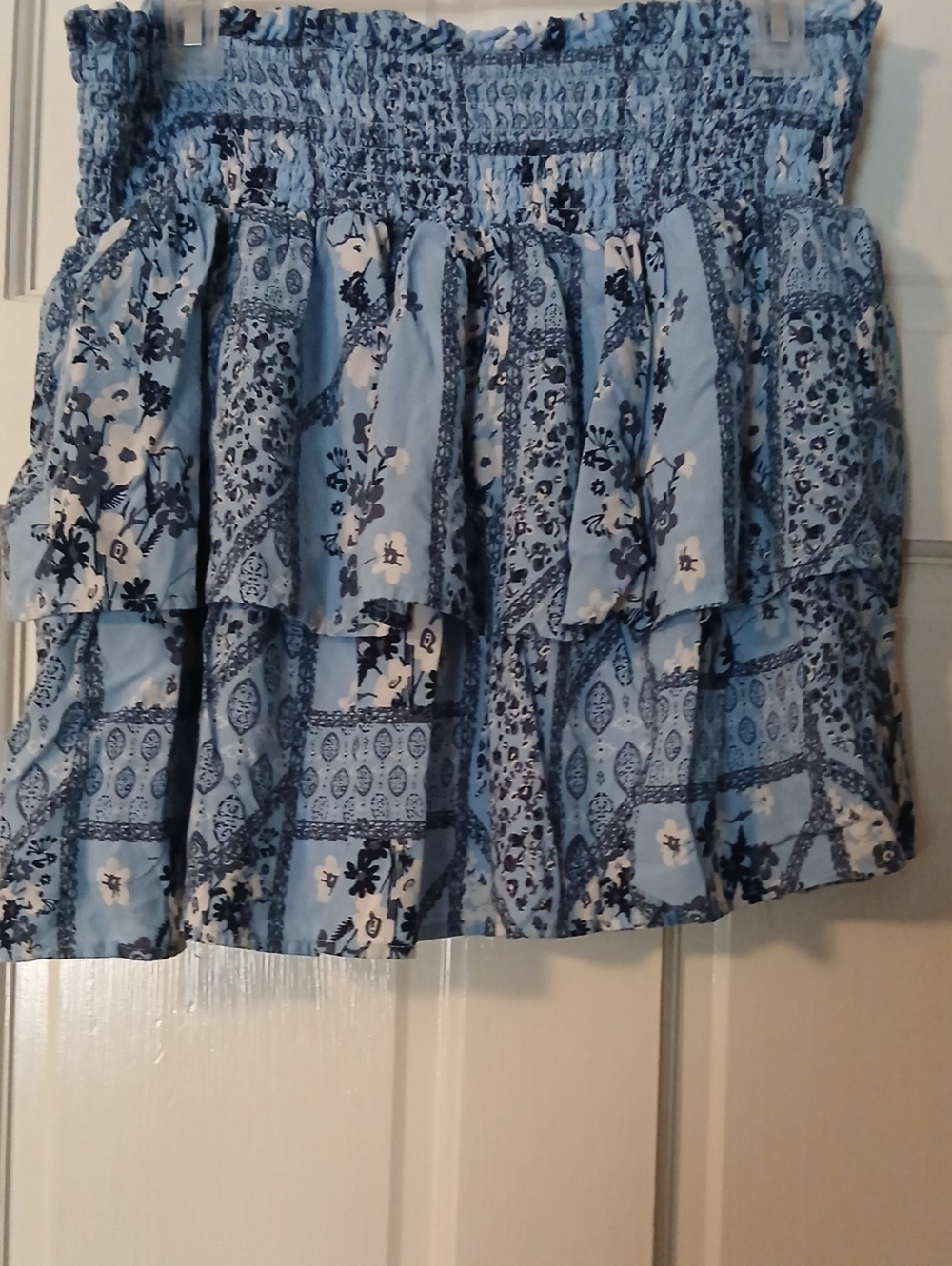 Wallflower Light Blue Floral Tiered Mini Skirt
